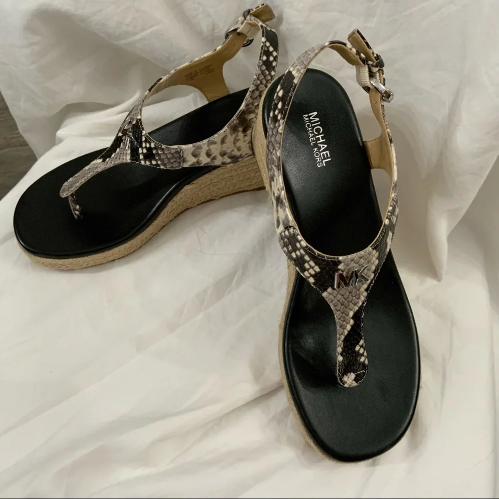 MICHAEL Michael Kors Black and Snake-Print Wedge Sandals